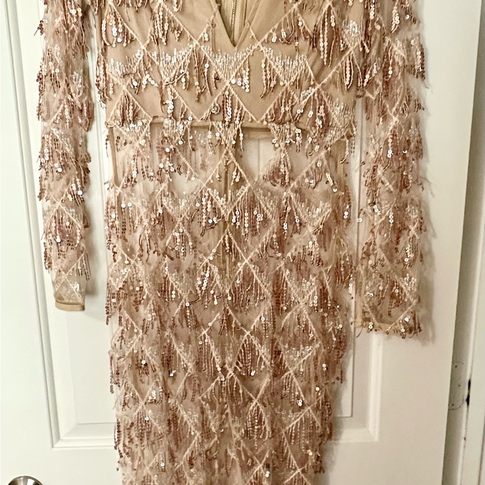 PrettyLittleThing Beige Sequin Long Sleeve Dress